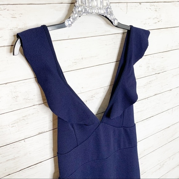 Misguided Navy Blue Ruffle Open Back Maxi Dress Prom Gala Black Tie Gown - Picture 9 of 9